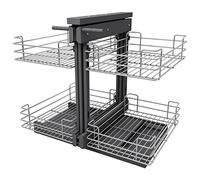 VADANIA Blind Corner Pull Out Organizer for 800mm Cabinet Left Open & Right Open Compatible, Min Opening 370mm, 2-Tier Pull-Out Basket, Soft Close, Bottom Mount