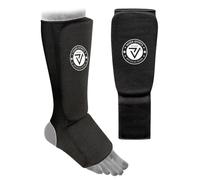 VADER Elasticated Shin Instep Pads Kickboxing MMA Muay Thai Shin Guards Protective Leg Foot Pad for Karate Taekwondo Martial Arts Training Sparring Boxing Shin Guard Kids/Adults (L- Adults, Black)