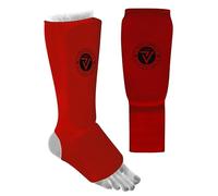 VADER Elasticated Shin Instep Pads Kickboxing MMA Muay Thai Shin Guards Protective Leg Foot Pad for Karate Taekwondo Martial Arts Training Sparring Boxing Shin Guard Kids/Adults (Large/Adult, Red)