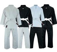VADER Mixed Karate Suits White/Black Karate Gi for Kids/Adults Pollycotton Medium Weight Karate Uniform Club Training Competition Martial Arts Suit with Free White Belt (Black, 5/180cm)