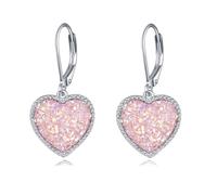 Vadmans Heart Earrings Sterling Silver Pink Drusy Heart Dangle Drop Earrings Pink Crystal Jewellery Gift for Women