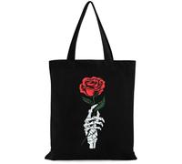 VADOO Black Canvas Tote Bag - with Zipper and Inner Pocket for Women Family Halloween Canvas Cotton Tote Bag for Party, Eternal Rose of the Undead Hand