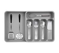 VADUDA Cutlery Drawer Organiser Expandable Kitchen Drawer Organiser Large Cutlery Trays for Kitchen Drawers 6 Compartment Adjustable Silverware and Flatware Holder for Spoon Fork Knife,Grey