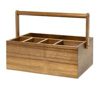 VaeFae Acacia Utensils Holder with Handle, Wooden Cutlery Caddy with 5 Storage Compartments, Utensil Organiser for Kitchen, Office, Bathroom, Bedroom