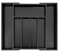VaeFae Bamboo Cutlery Drawer Organiser, Expandable Cutlery Tray for Kitchen Drawer, Wooden Utensil Drawer Organiser for Forks Knives (Black)