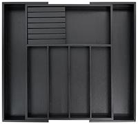 VaeFae Bamboo Silverware Drawer Organiser Kitchen, Expandable Utensil Holder and Cutlery Tray with Divider | 32-55cm Flatware Storage (Black)