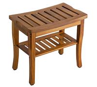 VaeFae Teak Shower Bench, Spa Stool with Storage Shelf & Non-Slip Feets
