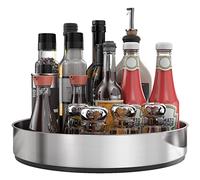 VAEHOLD Pantry Cabinet Lazy Susan Stainless Steel Black Spice Rack Turntable - Decorative Trays Storage Containers Organizer for Kitchen Cabinet, Snacks, Bathroom (9 4/5 inches)