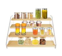 VAEHOLD Spice Rack Organizer for Countertop - Eco Friendly Seasoning Organizer Spice Shelf - Space Saving Wooden Display Risers Shelf Showcase Fixtures Jewelry (4 Tier)