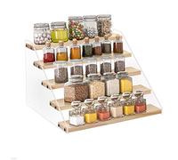 VAEHOLD Spice Rack Organizer for Countertop - Eco Friendly Seasoning Organizer Spice Shelf - Space Saving Wooden Display Risers Shelf Showcase Fixtures Jewelry (5 Tier)