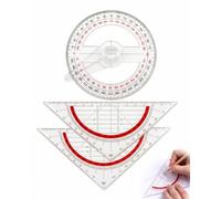 VAEIORP 3 x Protractors, 2 x Triangle Rulers + 1 x Round Protractor 360°, Transparent Set Squares with Precision Scale, Ideal for School Math and Technical Drawings
