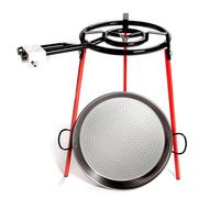 Vaello Carbon Steel 46cm Paella Pan, Double Burner & Stand Set