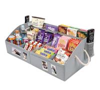 VAESIDA Large Snack Organiser for Worktop, Foldable Storage Basket with 8 Adjustable Compartments & Handles, 28'' Snack Container Box for Pantry, Snack Bar Station & Movie Night Supplies