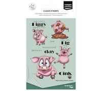 Vaessen Creative Clear Stamps 19 Pcs - Pigs and Texts - Scrapbooking, Stamping and Card Making Supplies for Crafting