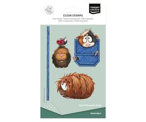 Vaessen Creative Clear Stamps 6 Pcs - Guinea Pigs, Flowers and Bee - Scrapbooking, Stamping and Card Making Supplies - Silicone Stamps for Crafting - for Acrylic Stamp Block and Stamping Platform