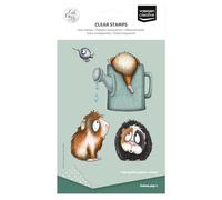 Vaessen Creative Clear Stamps 7 Pcs - Guinea Pigs, Flowers and Bee - Scrapbooking, Stamping and Card Making Supplies - Silicone Stamps for Crafting - for Acrylic Stamp Block and Stamping Platform