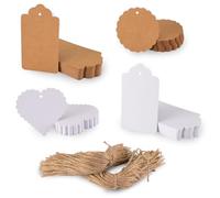 Vaessen Creative Florence Coloured Card Gift Tags & Labels with Wave Edge - White/Brown - Pack of 200 - Set of Classic, Heart and Circular Kraft Paper Tags