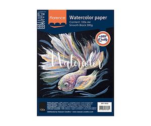 Vaessen Creative Florence Hot Pressed Watercolour Paper A4, Black, 300 GSM, Smooth Surface, Artist Grade Quality, 100 Sheets for Painting, Hand Lettering, Art Projects and More