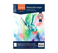 Vaessen Creative Florence Watercolour Paper A4, 300 GSM, Artist Grade Quality, Textured Surface, 10 Sheets for Painting, Handlettering, Art Projects and More, Intense White