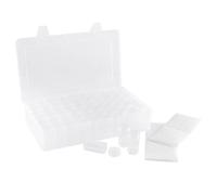Vaessen Creative Plastic Storage Box with Lid - 10.8 x 6.5 x 3.3" - with 60 Jars - Clear Organiser for Sewing, Diamond Art, Small Accessories and Craft Supplies