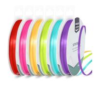 Vaessen Creative Satin 0.12" x 32.8 ft (3 mm x 10 m) -Double-Sided Thin Ribbons for Crafting and Gift Wrapping-Rainbow Colours-6 Pieces, 3mmx10m