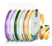 Vaessen Creative Satin 0.24" x 32.8 ft (6 mm x 10 m) -Double-Sided Thin Ribbons for Crafting and Gift Wrapping-Mediterranean Colours-6 Pieces