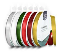 Vaessen Creative Satin 0.35" x 32.8 ft (9 mm x 10 m) -Double-Sided Thin Ribbons for Crafting and Gift Wrapping-Christmas Colours-6 Pieces