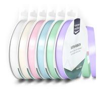 Vaessen Creative Satin 0.35" x 32.8 ft (9 mm x 10 m) -Double-Sided Thin Ribbons for Crafting and Gift Wrapping-Baby Shower and Communion Colours-6 Pieces