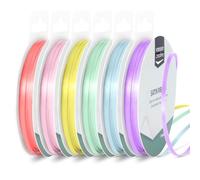 Vaessen Creative Satin 0.12" x 32.8 ft (3 mm x 10 m) -Double-Sided Thin Ribbons for Crafting and Gift Wrapping-Pastel Colours-6 Pieces, 3mmx10m