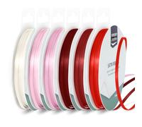 Vaessen Creative Satin Ribbon 0.12" x 32.8 ft (3 mm x 10 m) - Double-Sided Thin Ribbons for Crafting and Gift Wrapping - Love and Valentine Colours - 6 Pieces