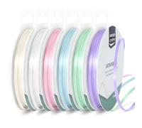 Vaessen Creative Satin 0.12" x 32.8 ft (3 mm x 10 m) -Double-Sided Thin Ribbons for Crafting and Gift Wrapping-Baby Shower and Communion Colours-6 Pieces, 3mmx10m