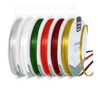 Vaessen Creative Satin 0.12" x 32.8 ft (3 mm x 10 m) -Double-Sided Thin Ribbons for Crafting and Gift Wrapping-Christmas Colours-6 Pieces, 3mmx10m