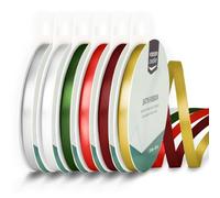 Vaessen Creative Satin 0.24" x 32.8 ft (6 mm x 10 m) -Double-Sided Thin Ribbons for Crafting and Gift Wrapping-Christmas Colours-6 Pieces, 6mmx10m