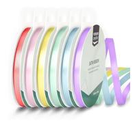 Vaessen Creative Satin 0.24" x 32.8 ft (6 mm x 10 m) -Double-Sided Thin Ribbons for Crafting and Gift Wrapping-Pastel Colours-6 Pieces, 6mmx10m