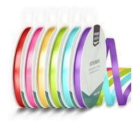 Vaessen Creative Satin 0.24" x 32.8 ft (6 mm x 10 m) -Double-Sided Thin Ribbons for Crafting and Gift Wrapping-Rainbow Colours-6 Pieces