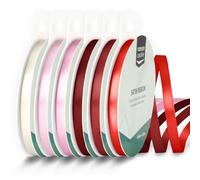 Vaessen Creative Satin Ribbon 0.24" x 32.8 ft (6 mm x 10 m) - Double-Sided Thin Ribbons for Crafting and Gift Wrapping - Love and Valentine Colours - 6 Pieces