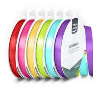 Vaessen Creative Satin Ribbon 0.35" x 32.8 ft (9 mm x 10 m) - Double-Sided Thin Ribbons for Crafting and Gift Wrapping - Rainbow Colours - 6 Pieces