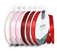 Vaessen Creative Satin 0.35" x 32.8 ft (9 mm x 10 m) -Double-Sided Thin Ribbons for Crafting and Gift Wrapping-Love and Valentine Colours-6 Pieces