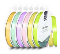 Vaessen Creative Satin Ribbon 0.35" x 32.8 ft (9 mm x 10 m) - Double-Sided Thin Ribbons for Crafting and Gift Wrapping - Spring Colours - 6 Pieces
