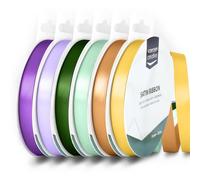 Vaessen Creative Satin Ribbon 0.35" x 32.8 ft (9 mm x 10 m) - Double-Sided Thin Ribbons for Crafting and Gift Wrapping - Mediterranean Colours - 6 Pieces