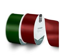 Vaessen Creative Satin Ribbon Set - 2 Christmas Colours of 32.8 ft x 2" - Green & Red - Thin Ribbon for Gift Wrapping and Crafting