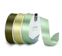 Vaessen Creative Satin Ribbon Set - 3 Colours of 32.8 ft x 1" - Green - Thin Ribbon for Gift Wrapping and Crafting, 10mx25mm