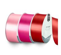 Vaessen Creative Satin Ribbon Set - 3 Valentine Colours of 32.8 ft x 1.5" - Red & Pink - Thin Ribbon for Gift Wrapping and Crafting, 10mx38mm