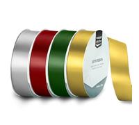Vaessen Creative Satin Ribbon Set - 4 Christmas Colours of 32.8 ft x 1" - Silver, Green, Red & Gold - Thin Ribbon for Gift Wrapping and Crafting