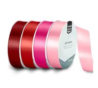 Vaessen Creative Satin Ribbon Set - 4 Valentine Colours of 32.8 ft x 1" - Red & Pink - Thin Ribbon for Gift Wrapping and Crafting