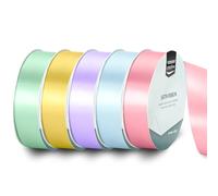 Vaessen Creative Satin Ribbon Set - 5 Pastel Colours of 32.8 ft x 1" - Pink, Yellow, Green, Blue & Purple - Thin Ribbon for Gift Wrapping and Crafting, 10mx25mm
