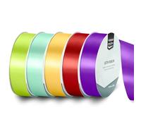 Vaessen Creative Satin Ribbon Set - 5 Primary Colours of 32.8 ft x 1" - Blue, Purple, Green, Yellow & Red - Thin Ribbon for Gift Wrapping and Crafting