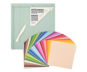 Vaessen Creative Score Easy Scoring Board & Smooth Coloured Card Stock 12 x 12" (30.5 x 30.5 cm) - Scrapbooking Kit for Card Making, Wedding Invitations, Envelopes, and Paper Arts and Crafts