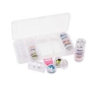 Vaessen Creative Storage Box with 5 Compartments and 25 Round Jars, Transparent Organiser Case for Storing Diamond Painting Drills, Beads, Glitter, Gems and Other Craft Supplies, 18.5 x 8.5 x 3.2 cm