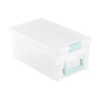 Vaessen Creative Storage Box with Lid-15.35 x 8.27 x 6.42” -for Pens, Envelopes-Plastic and Clear-for Card Making and Scrapbooking-with Removable Marker Insert, Transparant
